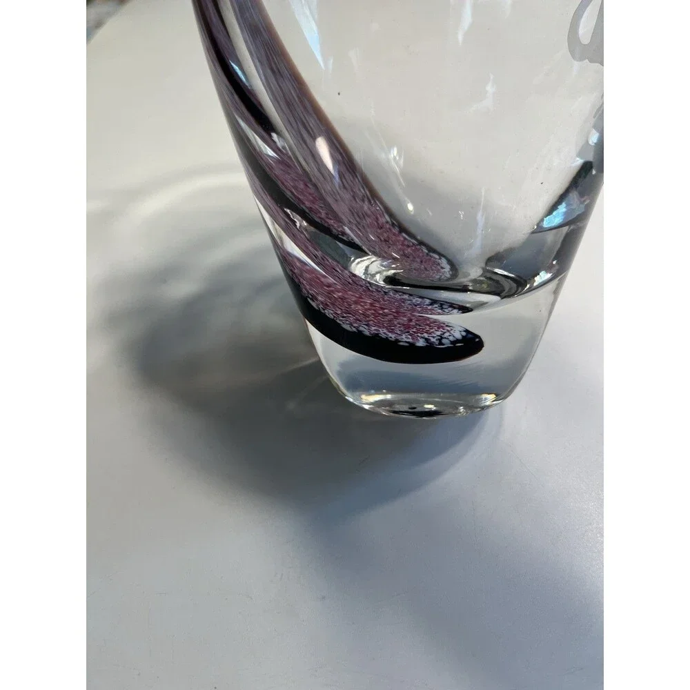 RARE!! Lenox Art Glass Etched Frosted Kitten Cats Pink Swirl 8” Vase Scotland